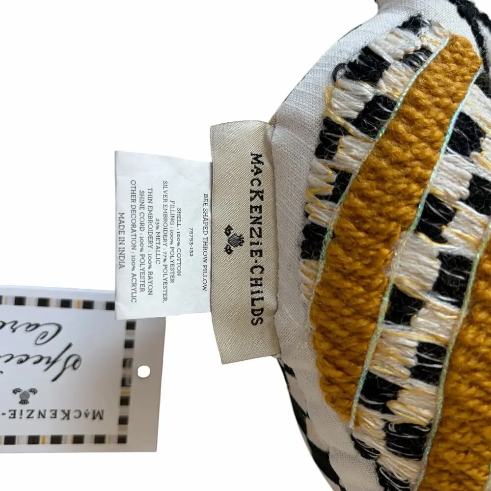 NEW Mackenzie Childs Bee Shaped Decorative Pillow 18x16 Courtly Check